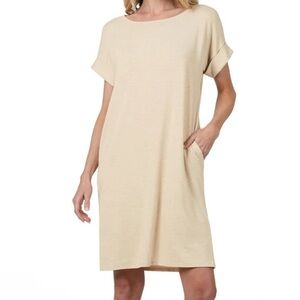 Zenana Beige Knee-Length Tunic Dress size medium